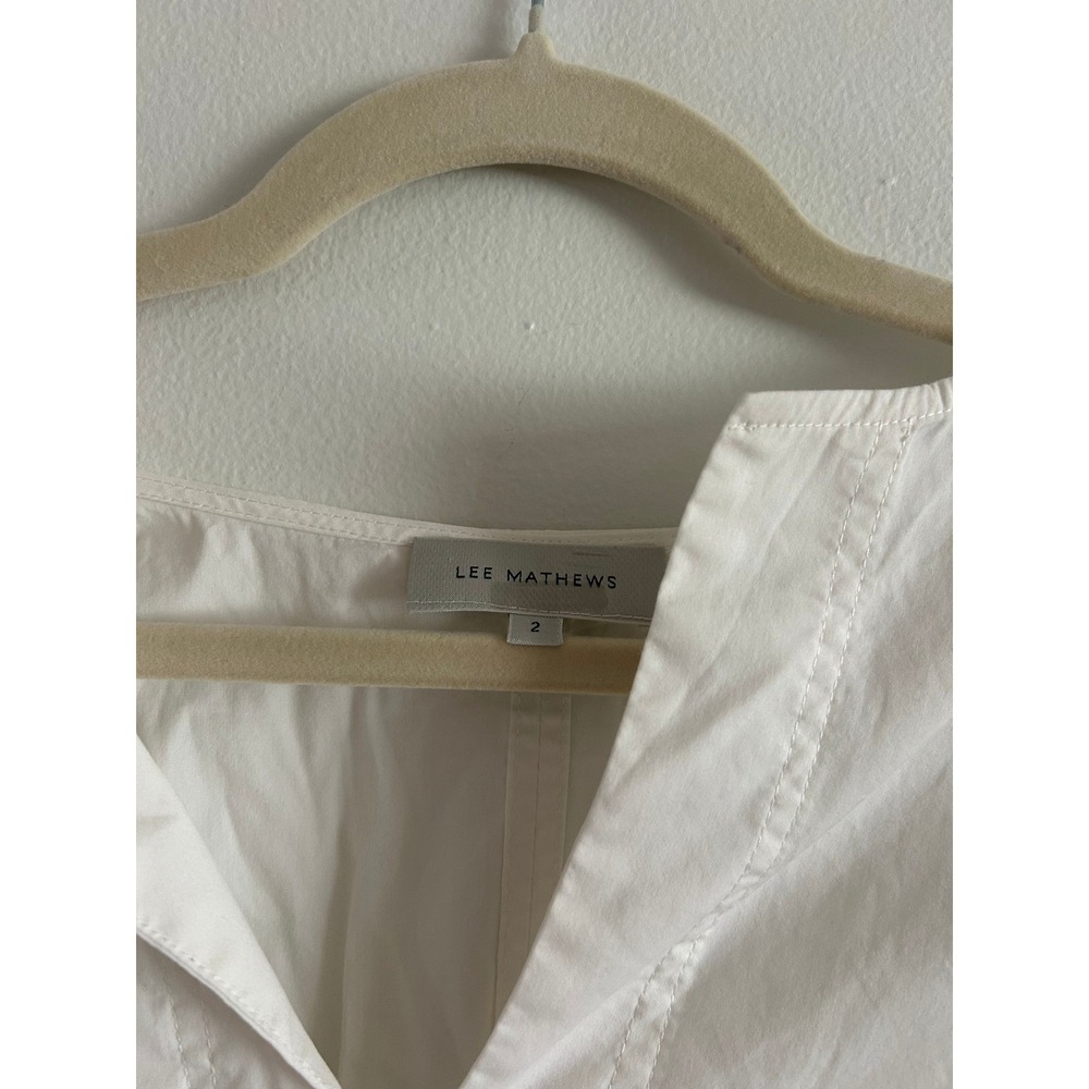 LEE MATHEWS White Cotton Puff Sleeve Mandarin Collar Pullover Top Size 2 - Picture 3 of 3